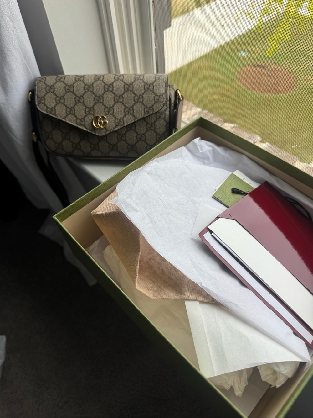 Gucci Beige GG Supreme Crossbody with Gold Hardware